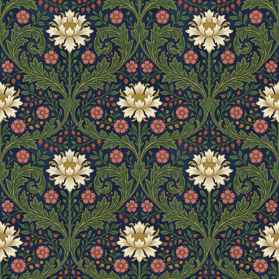 Immerse yourself in the Wandle design: indigo, warm white, and deep green botanicals. Made to order.