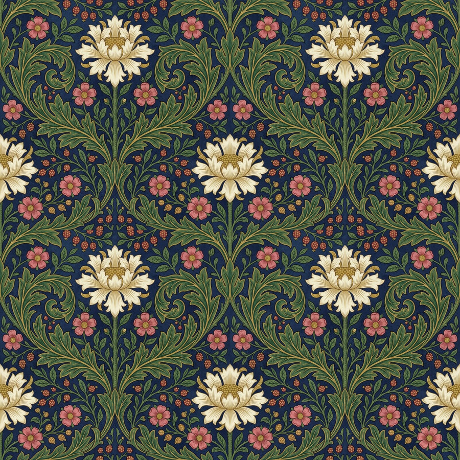 Immerse yourself in the Wandle design: indigo, warm white, and deep green botanicals. Made to order.