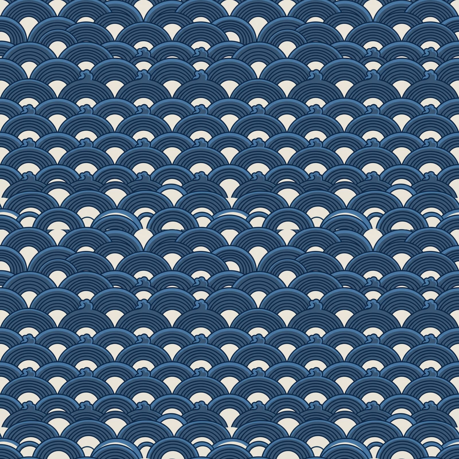 Experience the hypnotic rhythm of the ocean with our Wave Pattern Chinoiserie mural. Indigo, white, and deep blue hues. Made to order.