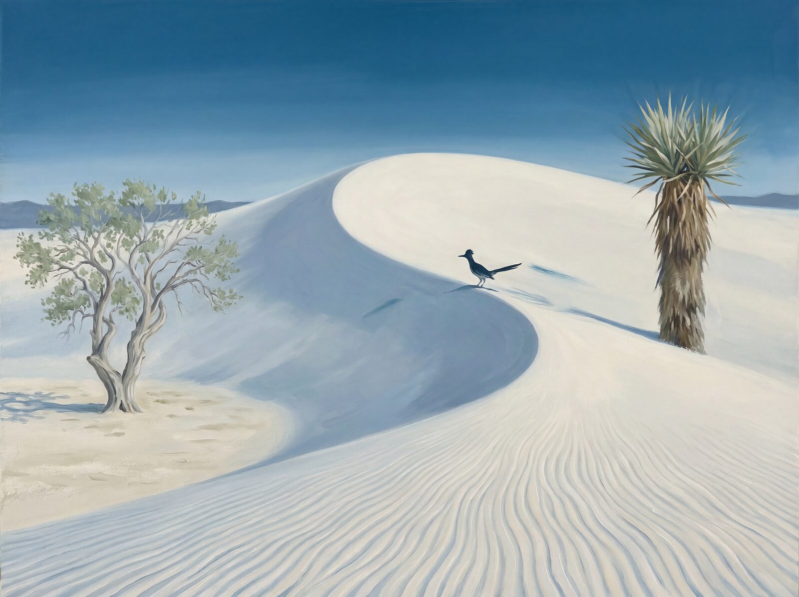 Scenic mural wallpaper in Gypsum White, Shadow Blue, and Deep Sky. Made to order.