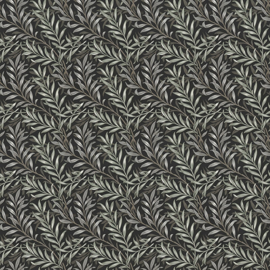 Morris's iconic Willow Bough reimagined on charcoal with silver, sage, and muted green. Made to order.