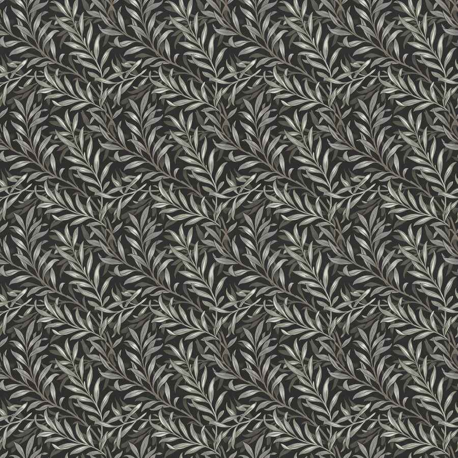 Morris's iconic Willow Bough reimagined on charcoal with silver, sage, and muted green. Made to order.