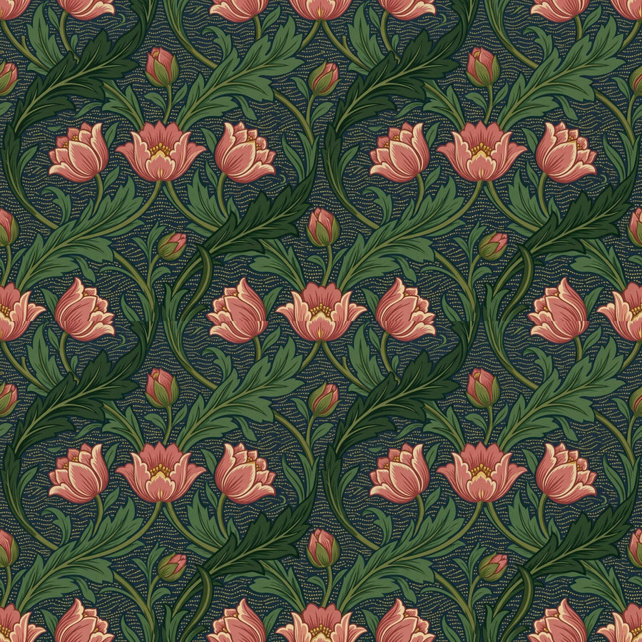 Experience the energetic flow of Windrush Morris. Deep blues, warm rose, and golden accents. Made to order.