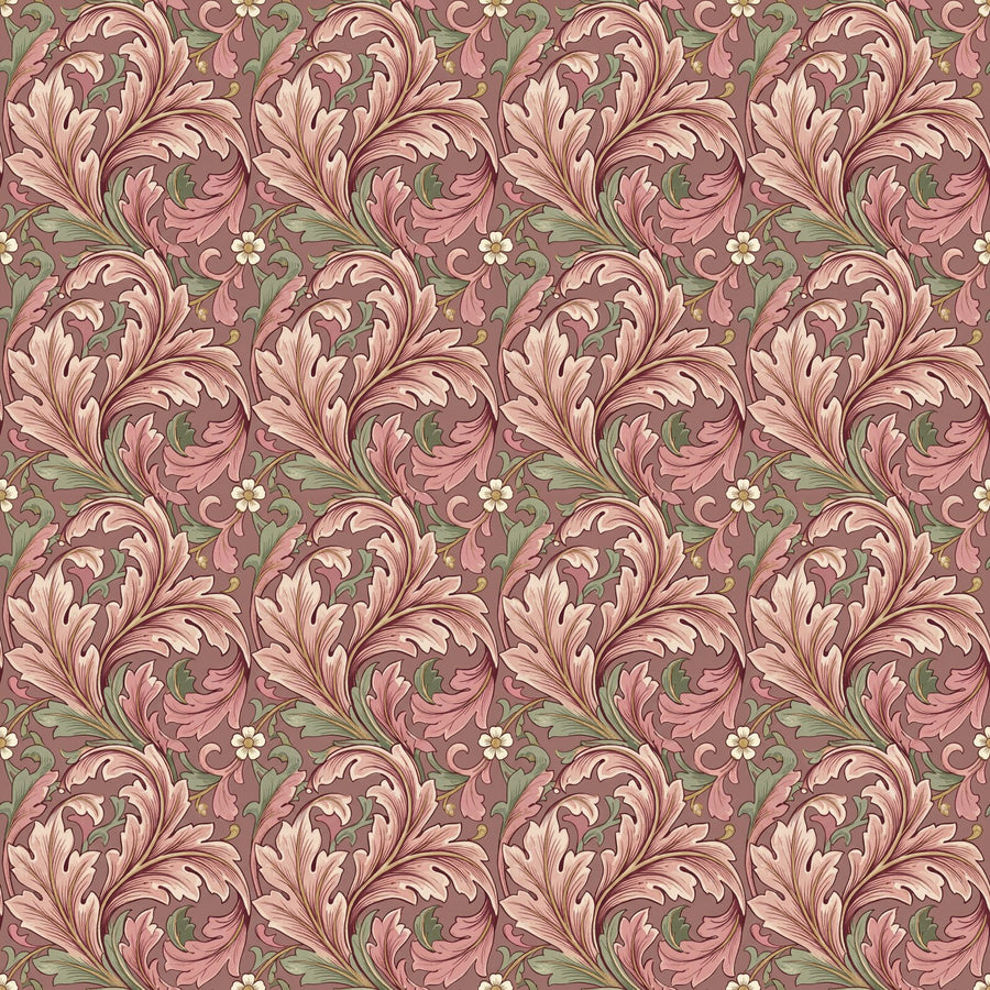 Morris's grand Acanthus pattern reimagined in blush pink, dusty rose, and sage. Made to order for your exact wall.