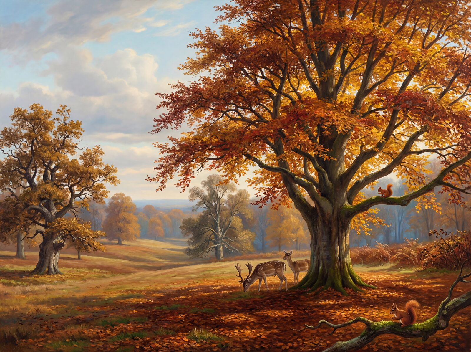Regal autumn scenery with Bright Copper, Deep Burgundy, and Bronze tones. Made to order.