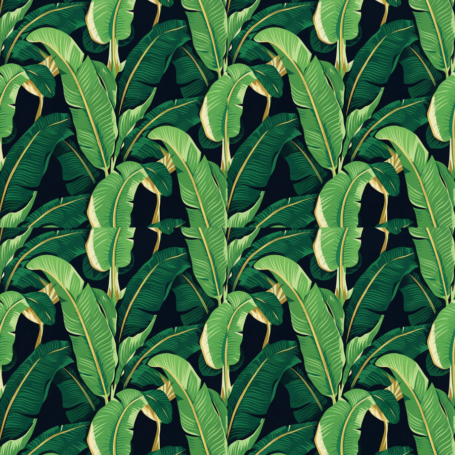 Heritage pattern wallpaper in Jungle Night, Banana Green, and Gold. Made to order.