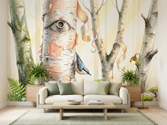 Birch Grove at Close Hand — Scenic Mural Wallpaper