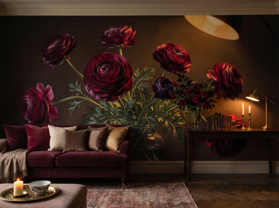 Black Ranunculus — Mural Wallpaper