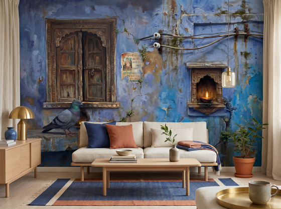 Blue City Wall — Mural Wallpaper