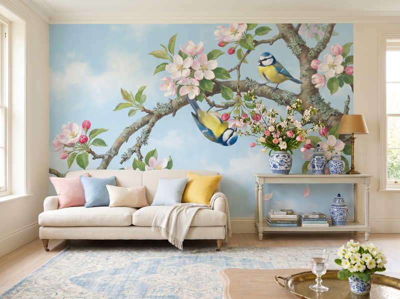 Blue Tit on Blossom — Mural Wallpaper