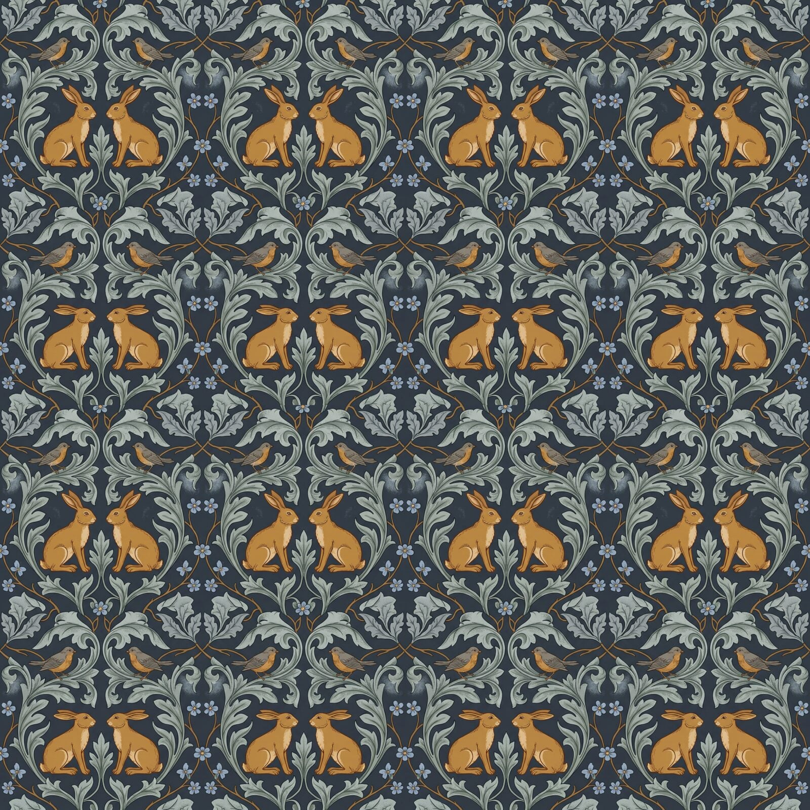 Immerse yourself in the cosy drama of Brother Rabbit Storm. Dark grey-blue, warm amber, and silver sage. Made to order.