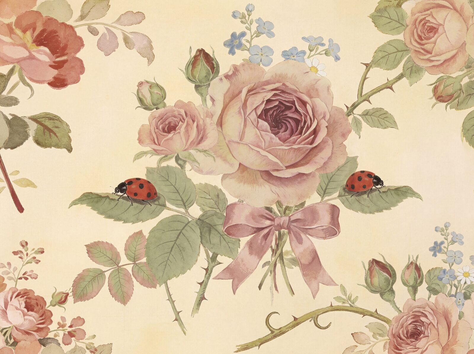 Immerse yourself in the timeless beauty of Cabbage Rose Heritage. Dusty rose and sage on antique cream. Made to order.