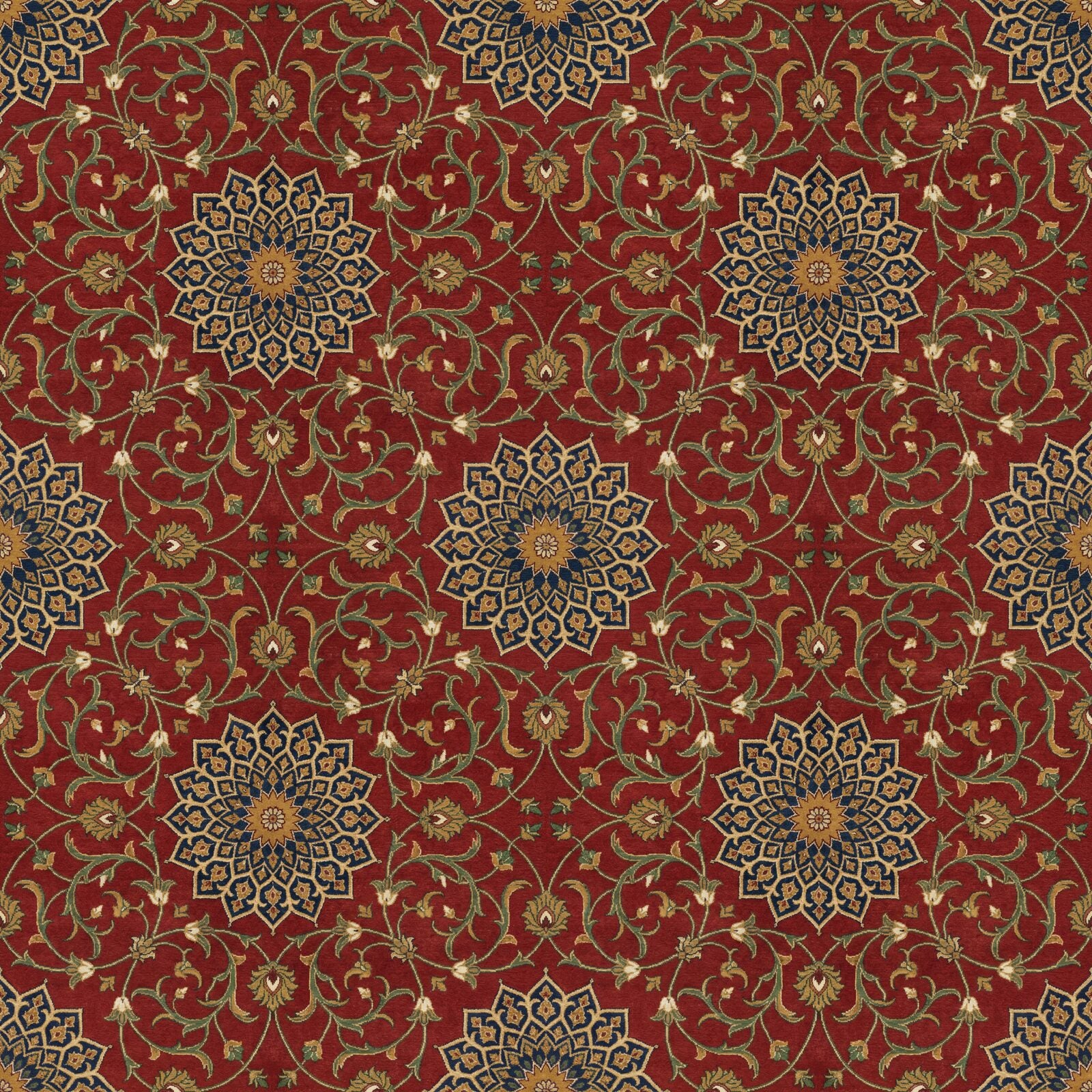 Immerse yourself in the opulent beauty of a Mughal carpet pattern, rendered in deep reds, indigos, and golds. Made to order.