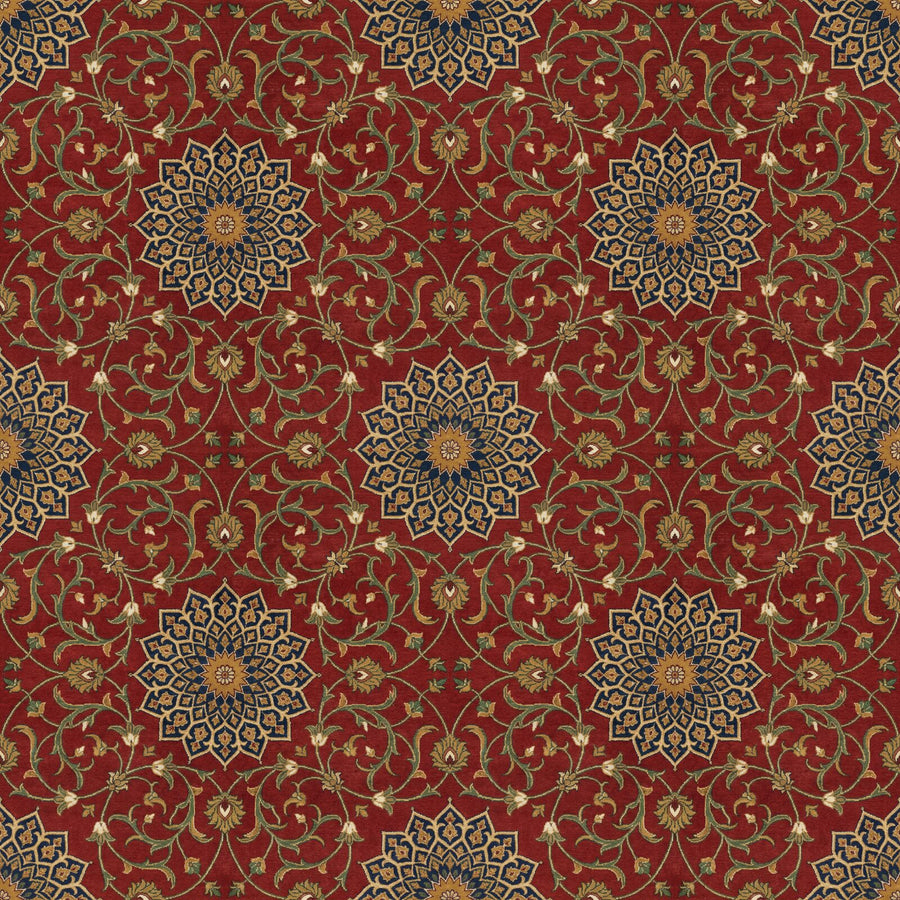 Immerse yourself in the opulent beauty of a Mughal carpet pattern, rendered in deep reds, indigos, and golds. Made to order.