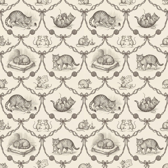 Cat and Mouse Toile — Mural Wallpaper