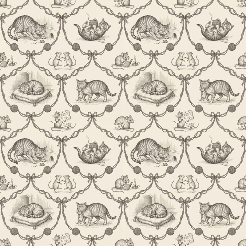 Cat and Mouse Toile — Mural Wallpaper