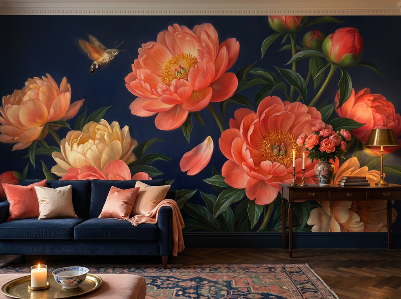 Coral Charm Peony — Mural Wallpaper