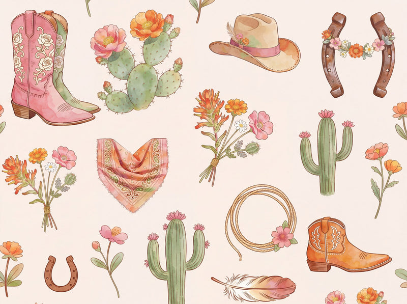 Desert Bloom Cowgirl — Scenic Mural Wallpaper