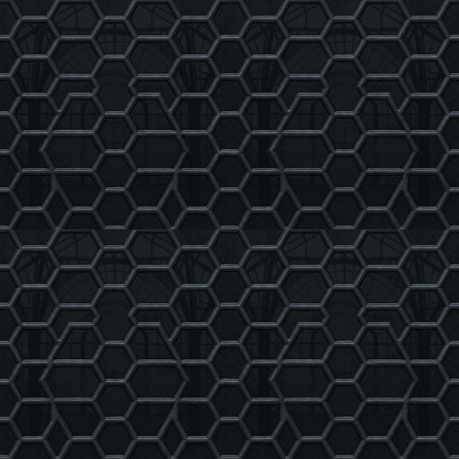 Experience geometric serenity with Dark Honeycomb, a hexagonal pattern in deep charcoals and metallic greys. Made to order.