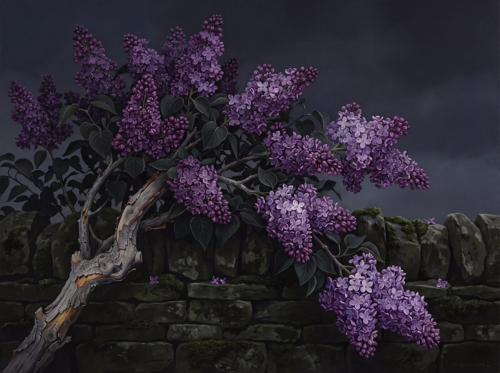 Immerse yourself in the nostalgic scent and generous bloom of a twilight lilac garden. Deep purples, charcoal greys, and mossy greens. Made to order.