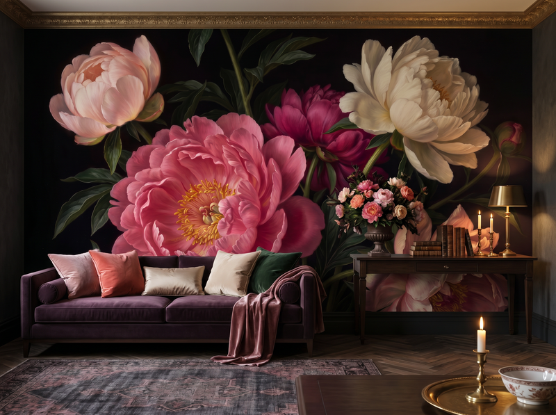 Dark Peony Profusion — Mural Wallpaper