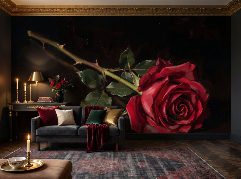 Dark Rose Close-Up — Mural Wallpaper
