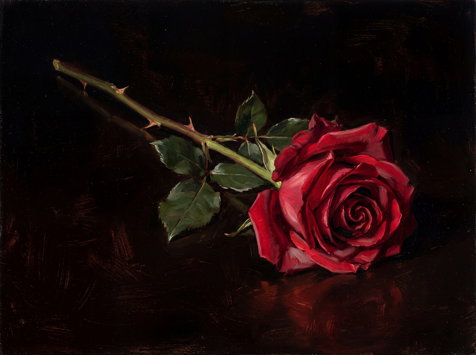 Immerse yourself in the intense beauty of a single red rose against black velvet. Saturated crimson, black-red, and warm highlights. Made to order.