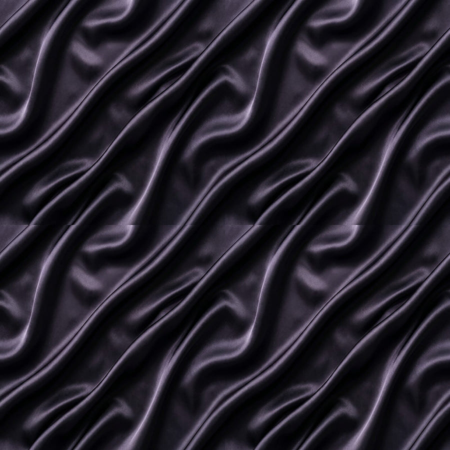 Experience the sensuous weight of heavy silk falling under gravity. Liquid luxury in deep violet-grey and near-black tones. Made to order.