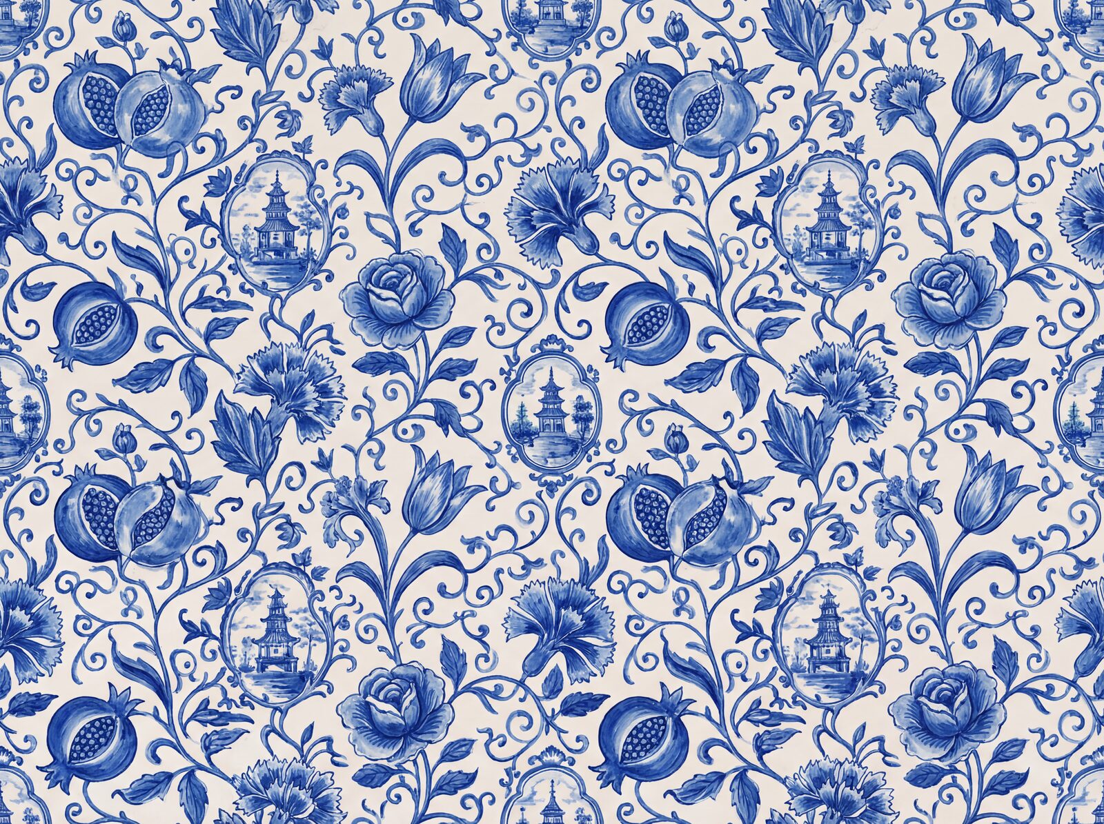 Immerse yourself in 17th-century Dutch opulence with our Delft Blue Floral mural. Cobalt, dark, mid, and light blues on white. Made to order.