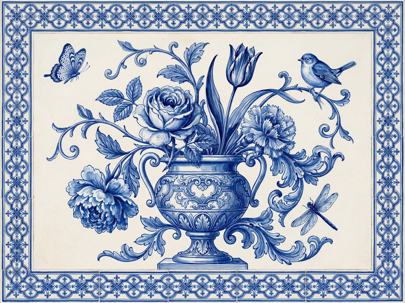 Delft Blue Garden — Mural Wallpaper