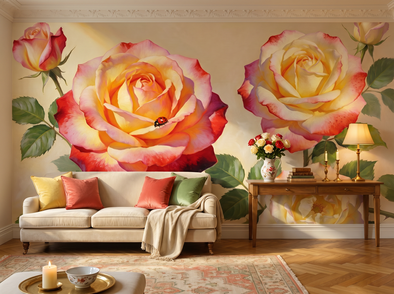 Double Delight Rose — Mural Wallpaper