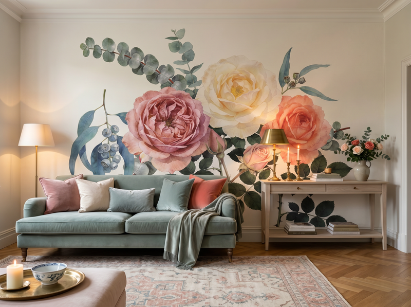 Eucalyptus and Rose — Mural Wallpaper