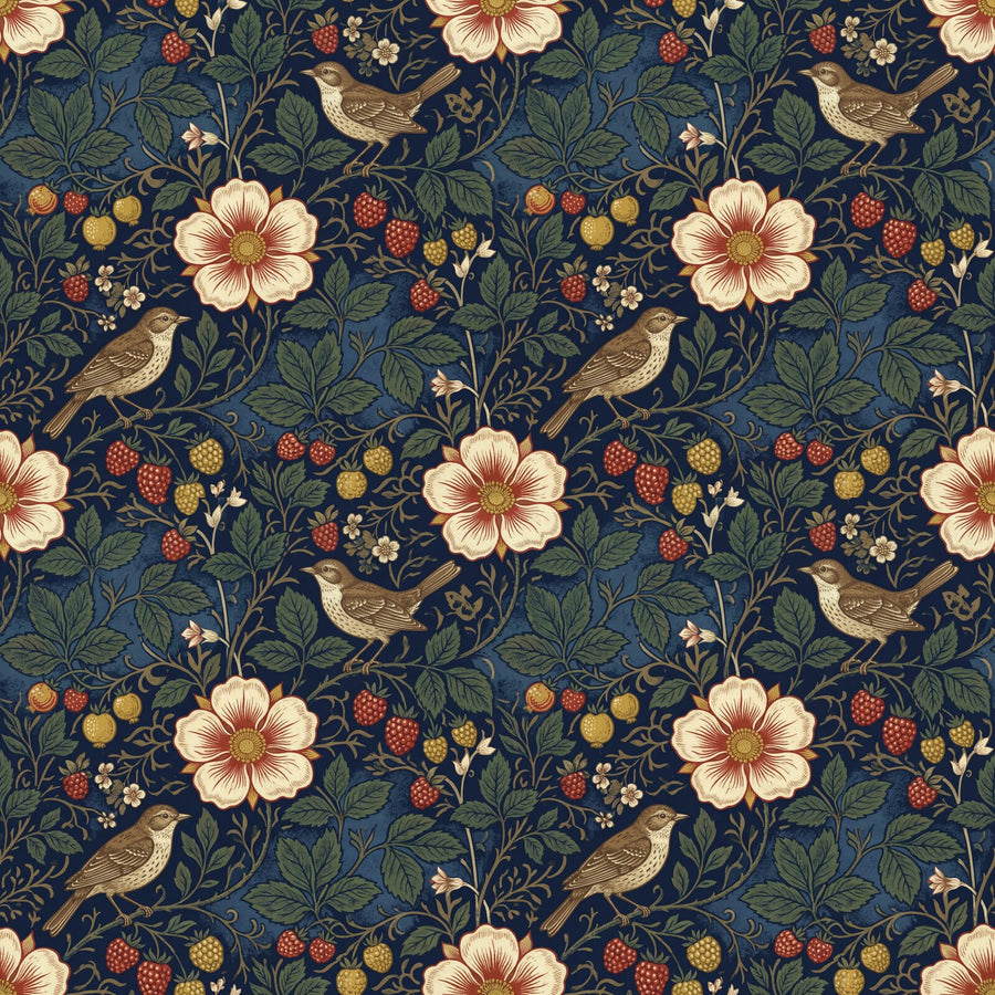Immerse yourself in the hedgerow-rich Evenlode mural. Deep indigo, greens, and reds evoke a vibrant ecosystem. Made to order.