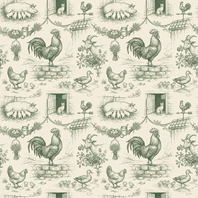 Farmyard Toile — Mural Wallpaper