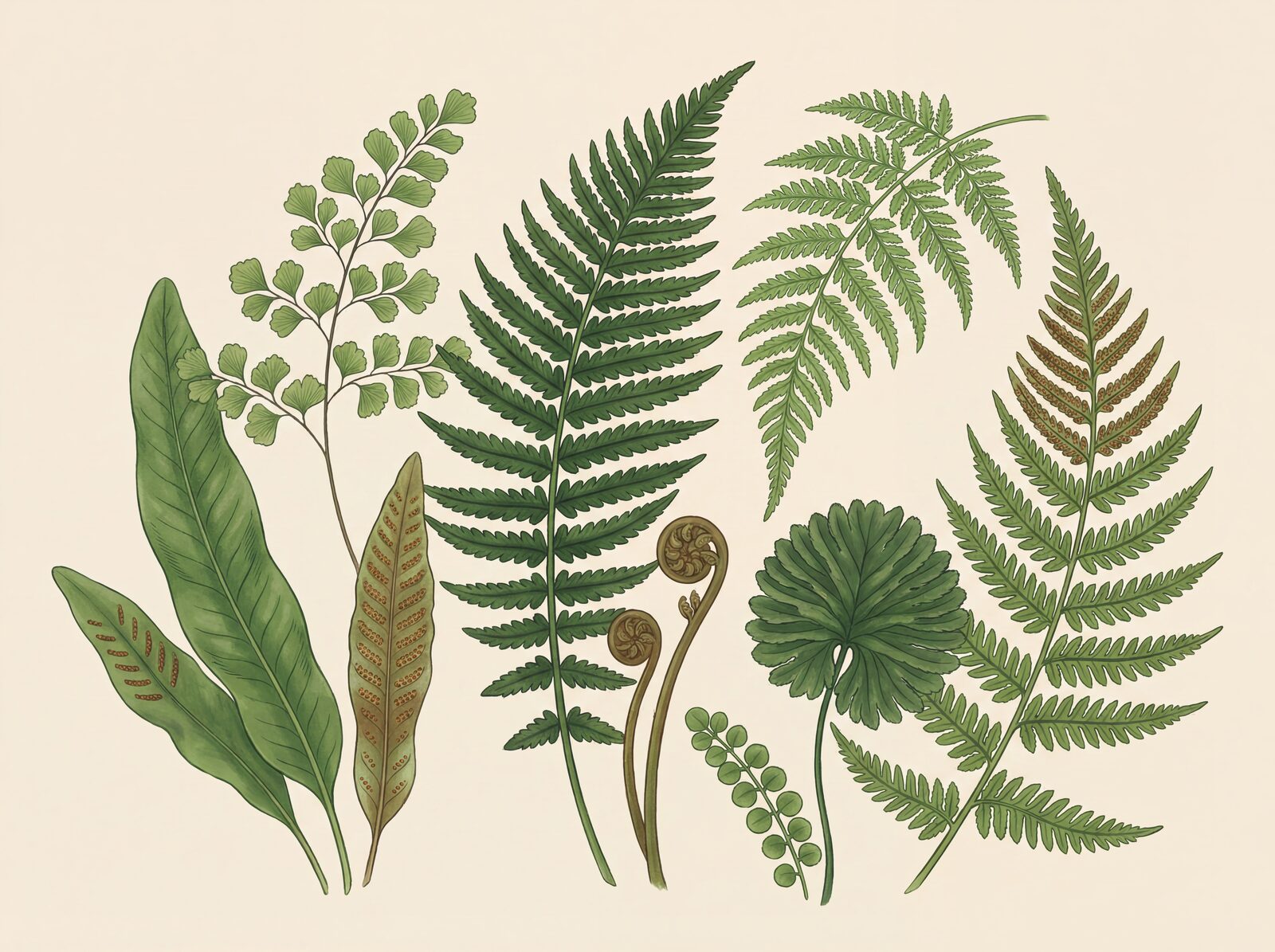 Immerse yourself in a Victorian fern collector's meticulously arranged portfolio. A scholarly palette of deep greens and earthy browns. Made to order.