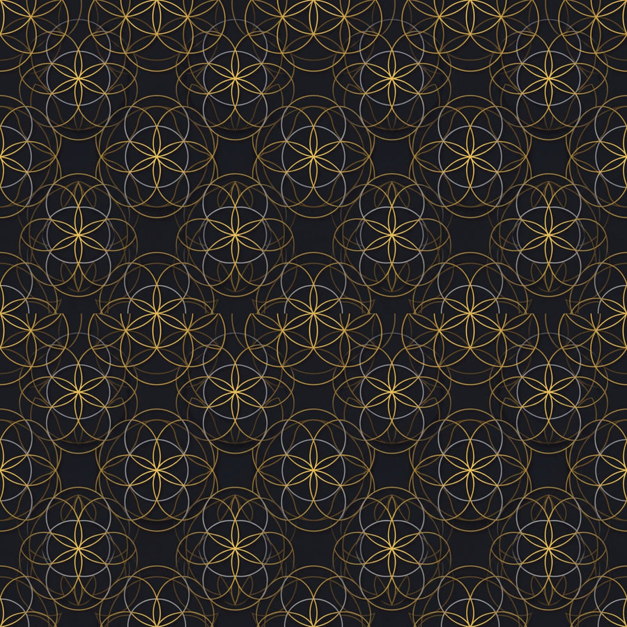 Envelop your space in the ancient, cosmic geometry of the Flower of Life. Featuring deep charcoal, sacred gold, and cool silver. Made to order.