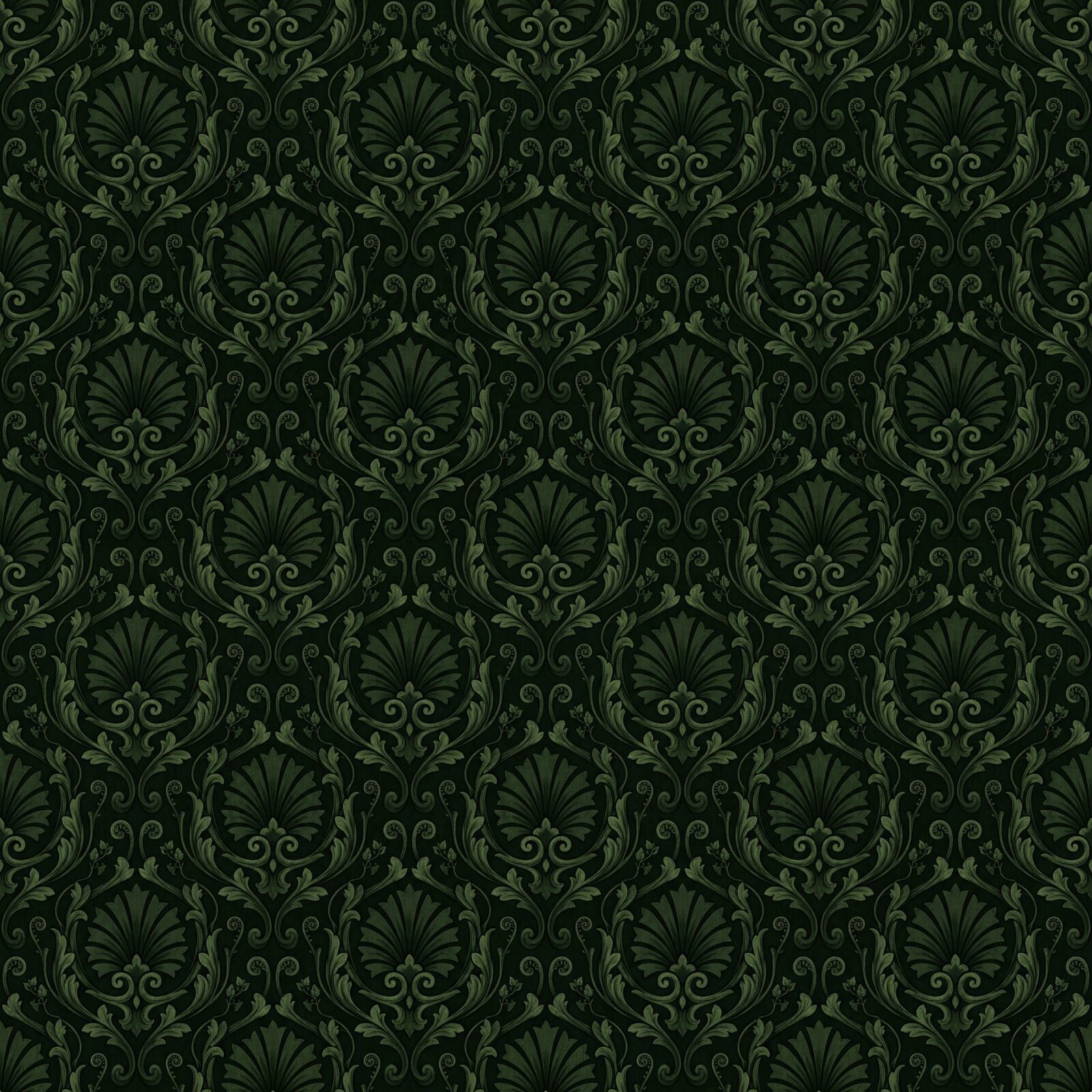 Immerse yourself in primeval formality with Forest Damask, a rich, dark green damask pattern wallpaper. Made to order.