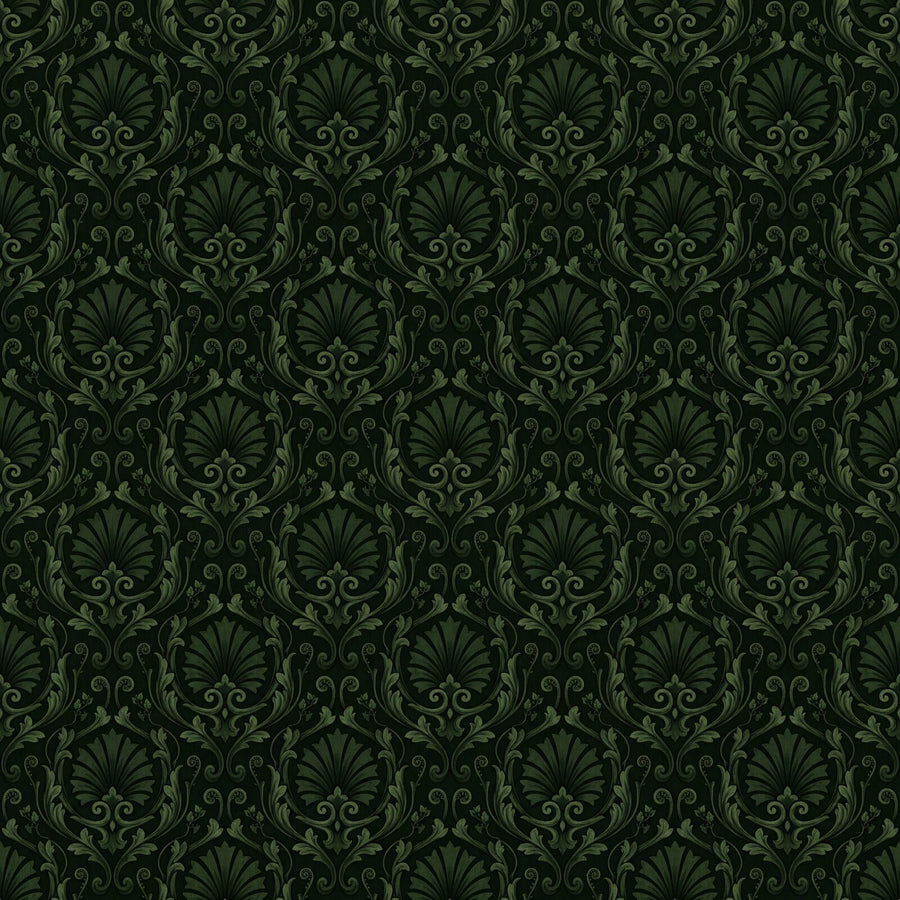 Immerse yourself in primeval formality with Forest Damask, a rich, dark green damask pattern wallpaper. Made to order.