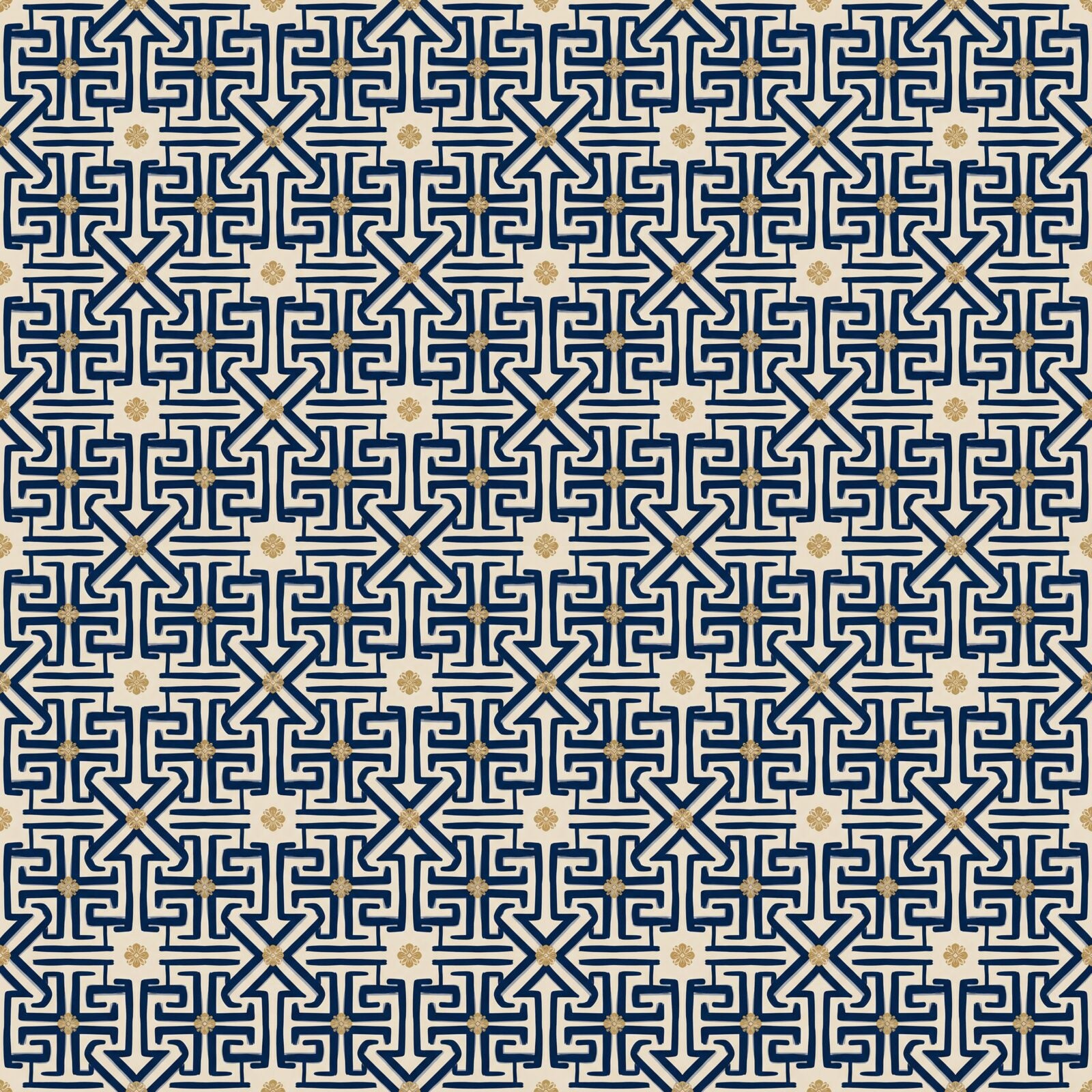 Discover our Fretwork Lattice Chinoiserie pattern in Lacquer Navy and Gold Thread. Made to order for a perfect fit.