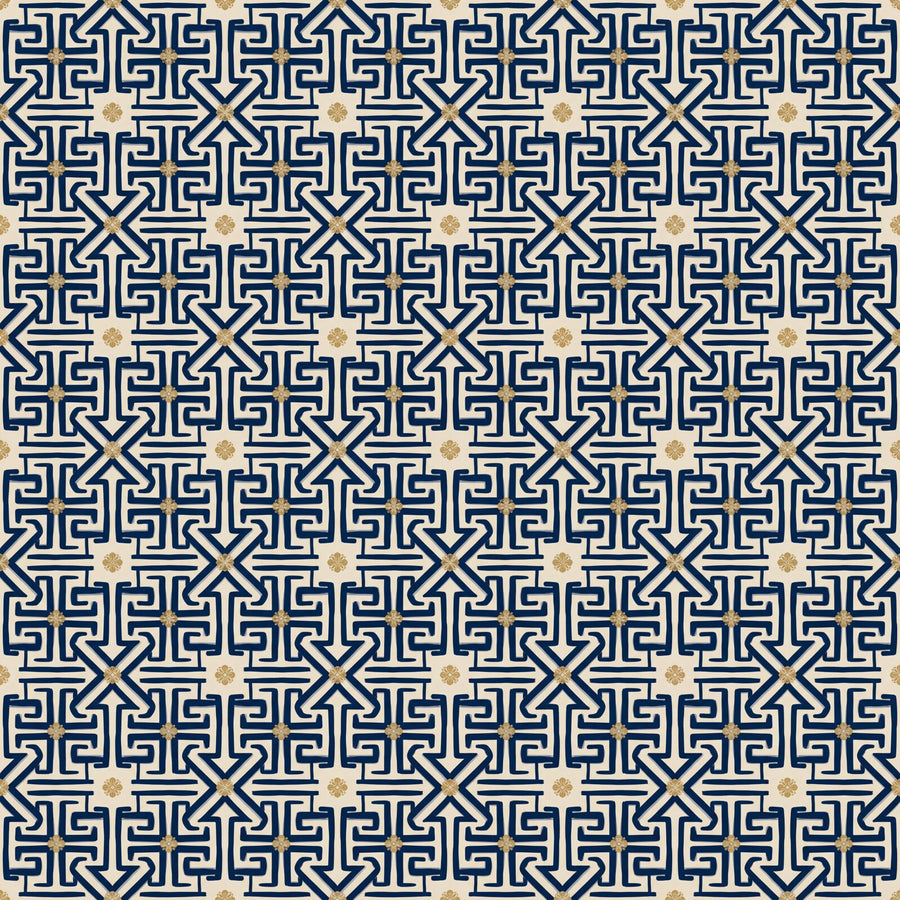 Discover our Fretwork Lattice Chinoiserie pattern in Lacquer Navy and Gold Thread. Made to order for a perfect fit.