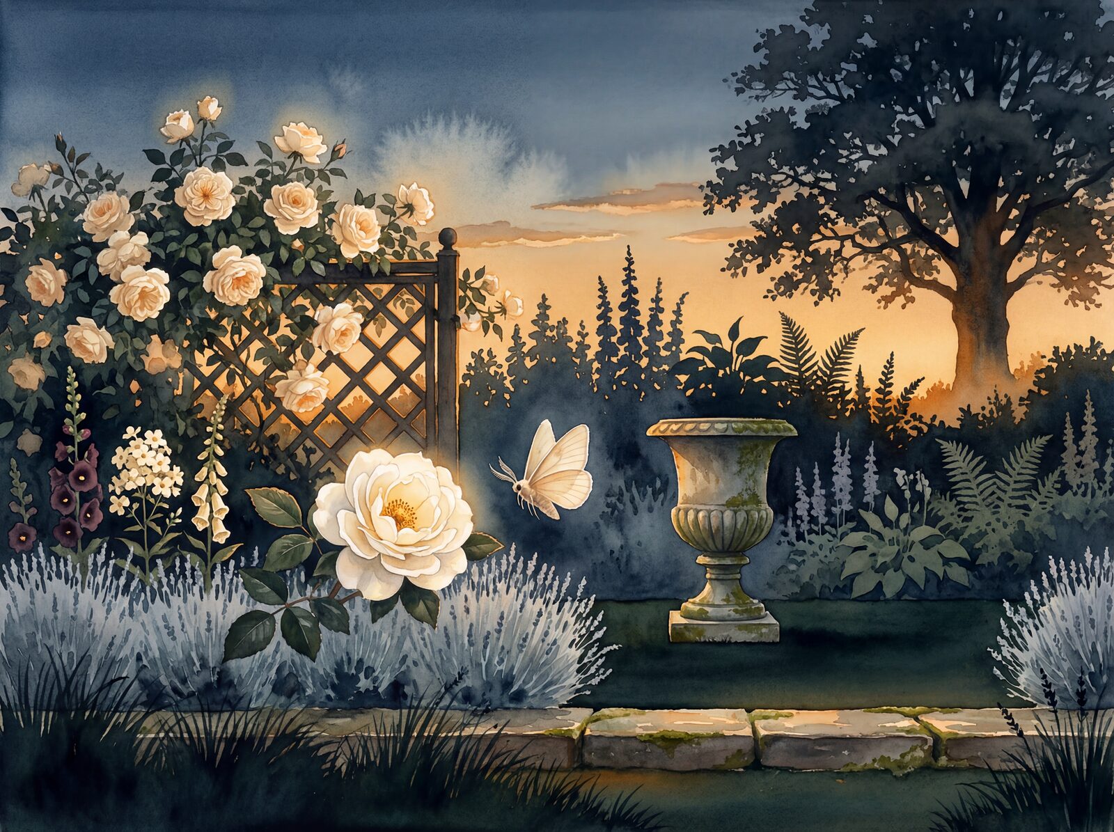 Scenic mural wallpaper in Dusk Ground, Amber Horizon, and Rose Glow hues. Made to order.