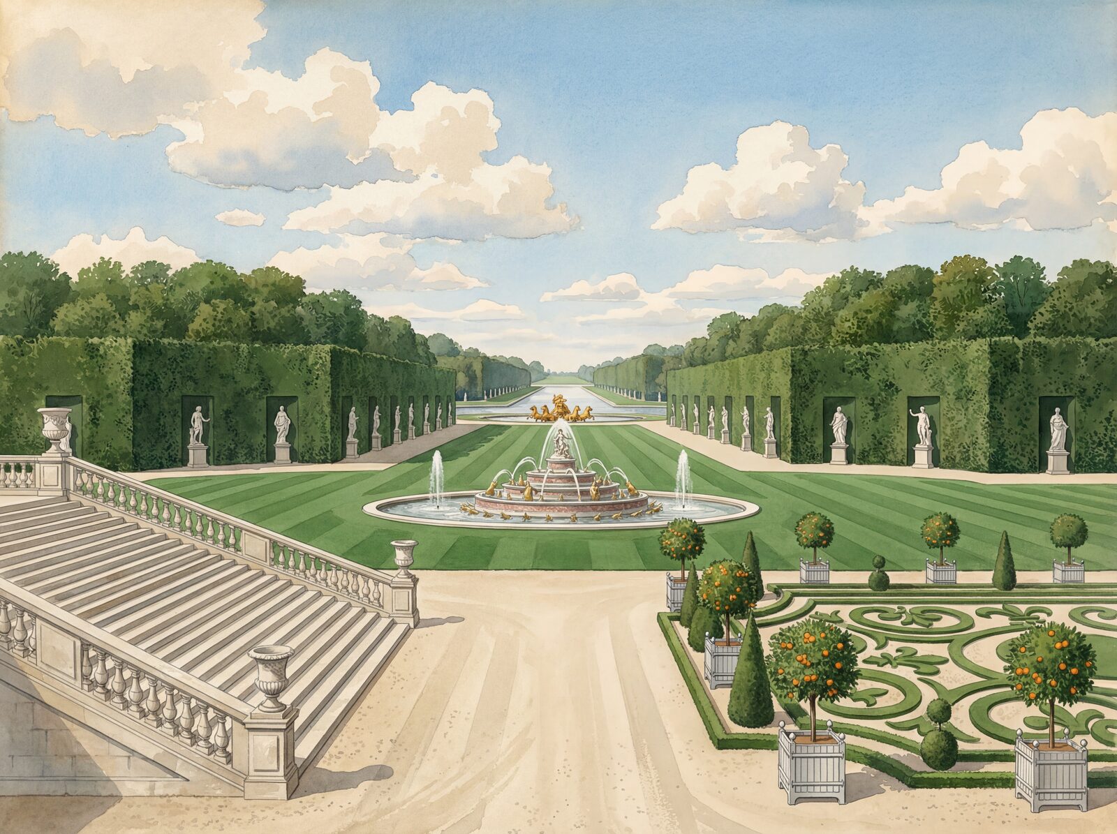 Scenic mural wallpaper featuring Parterre Green, Gravel Cream, and Tapis Emerald. Made to order.