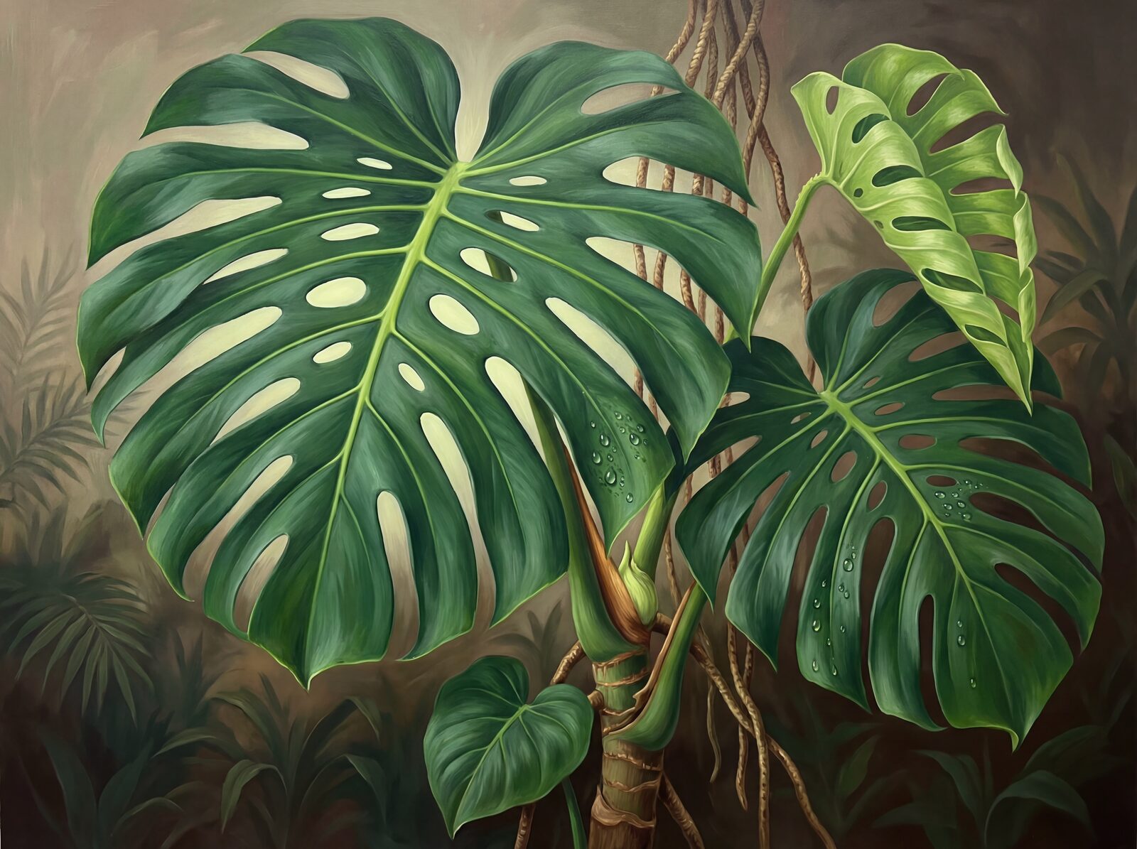 Oversized Monstera deliciosa leaf wallpaper in Deep Jungle, Monstera Green, and Lime Vein hues. Made to order.