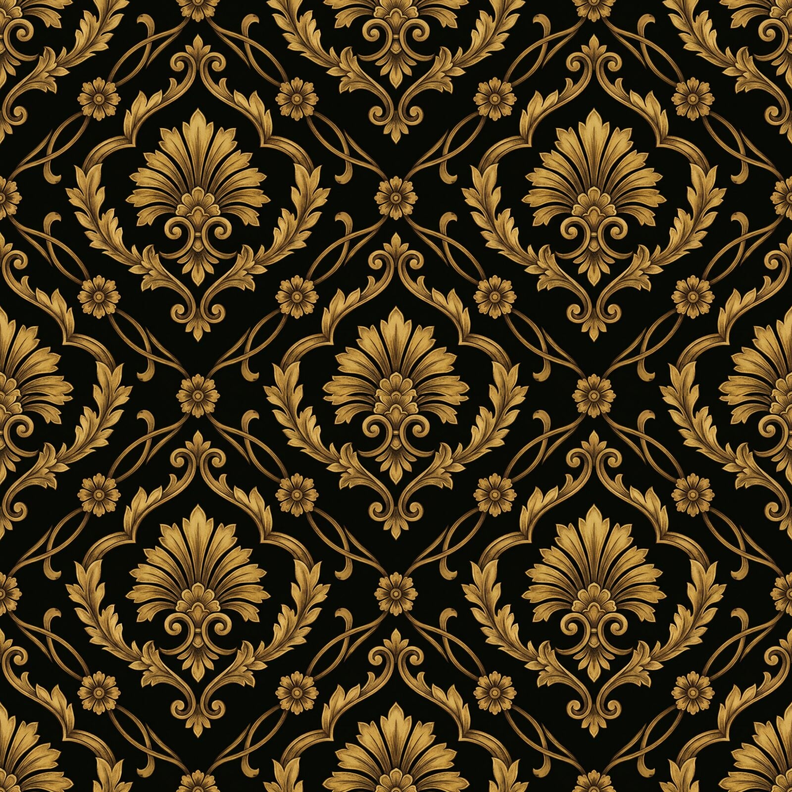 Experience opulent restraint with our Gold on Black Damask mural wallpaper. Warm, tarnished gold glows against a deep lacquer black. Made to order.