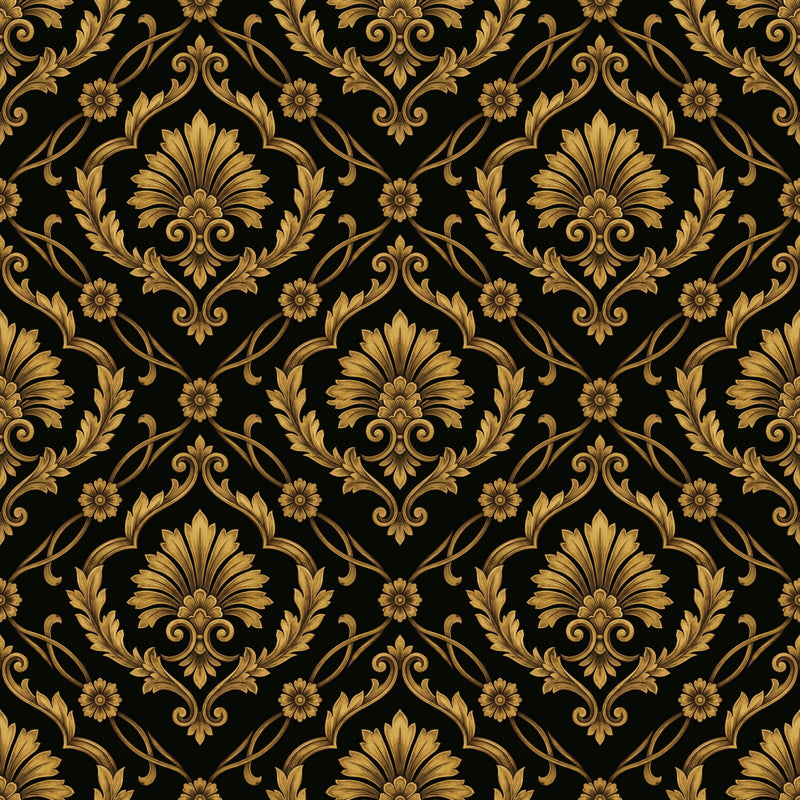 Gold on Black Damask — Mural Wallpaper