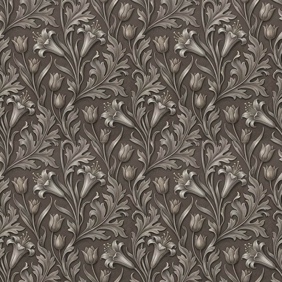Experience the sculptural beauty of Golden Lily in warm grey and silver on a dark ground. Made to order.