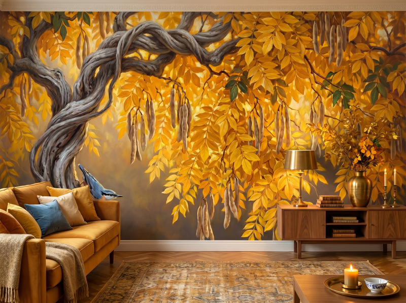 Golden Wisteria — Mural Wallpaper