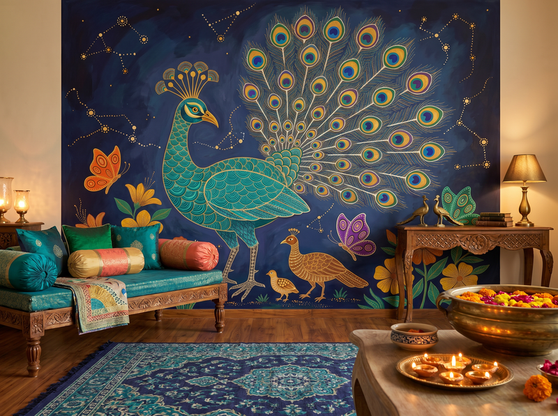 Gond Peacock — Mural Wallpaper