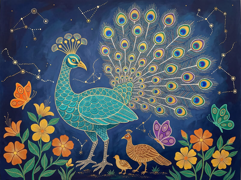 Gond Peacock — Mural Wallpaper