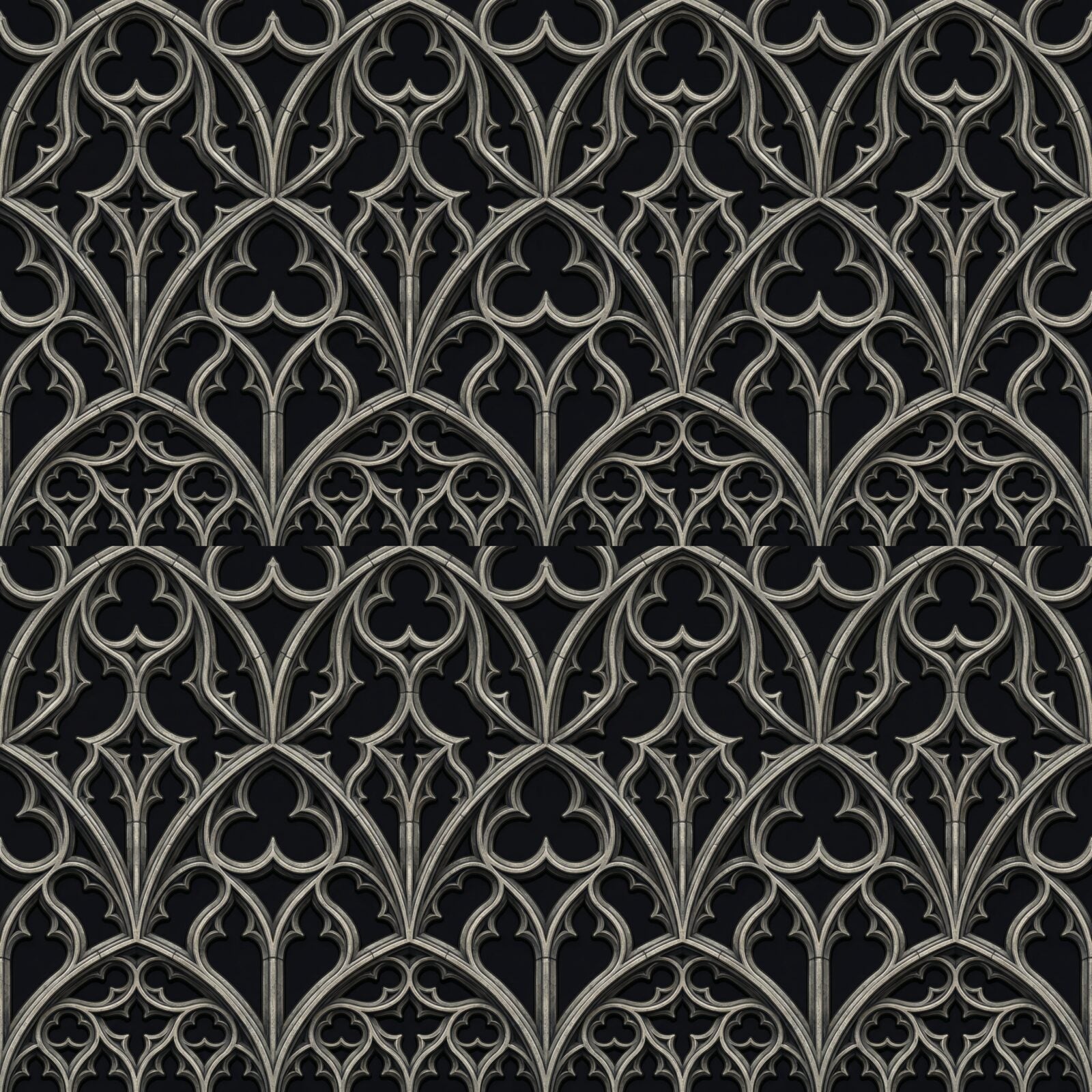 Immerse yourself in solemn Gothic geometry. Dark greys evoke ancient stone tracery at dusk. Made to order.